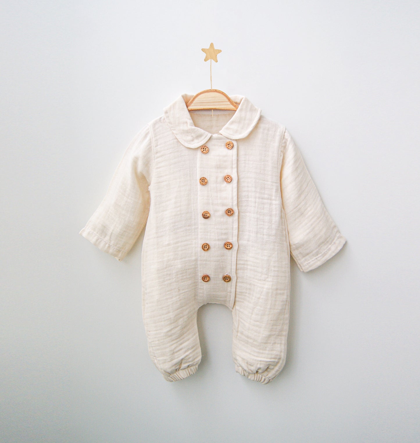 Cotton Muslin Baby Romper – Retro Style & Natural Elegance