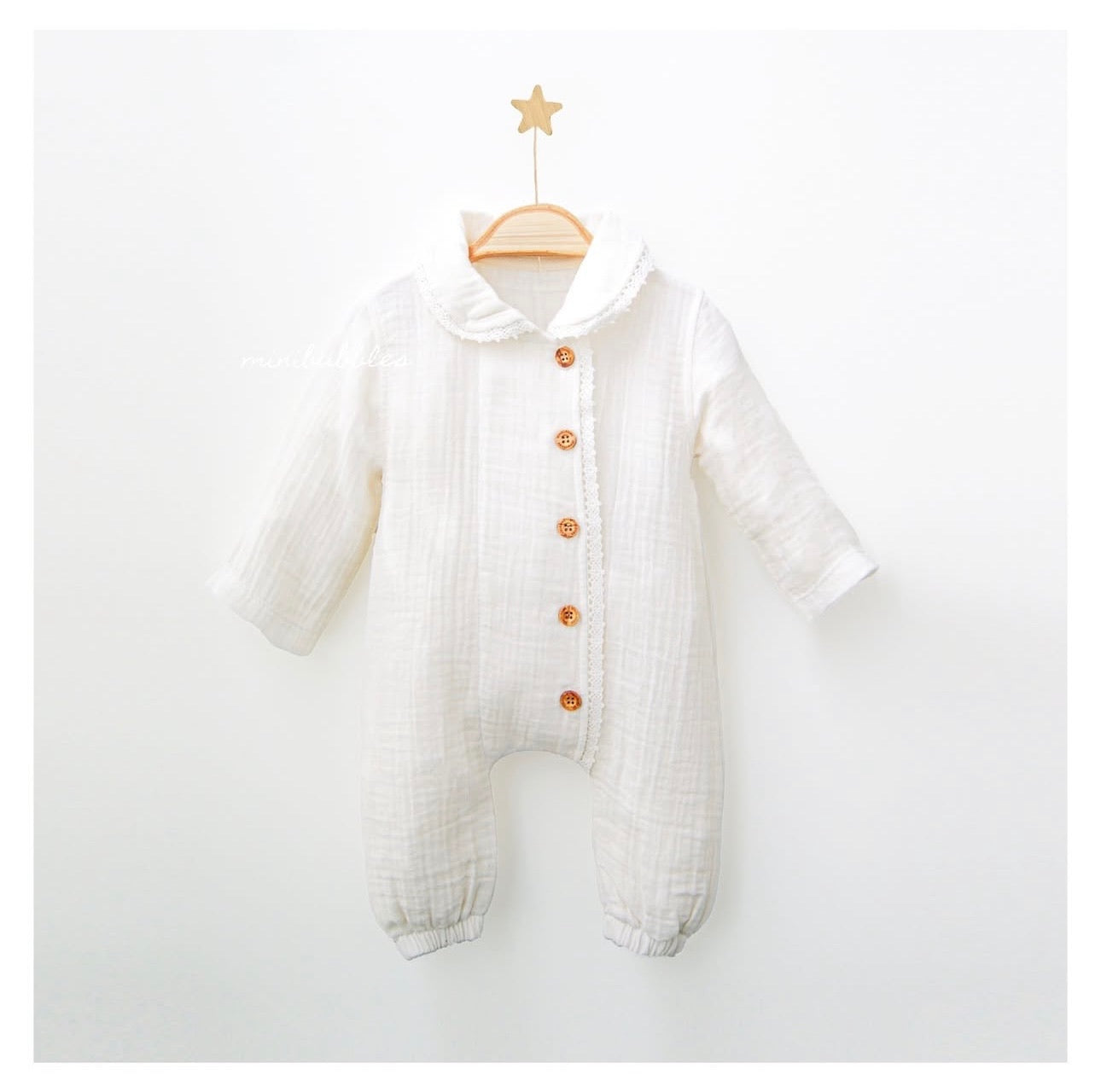 Cotton muslin romper - lace embroidery