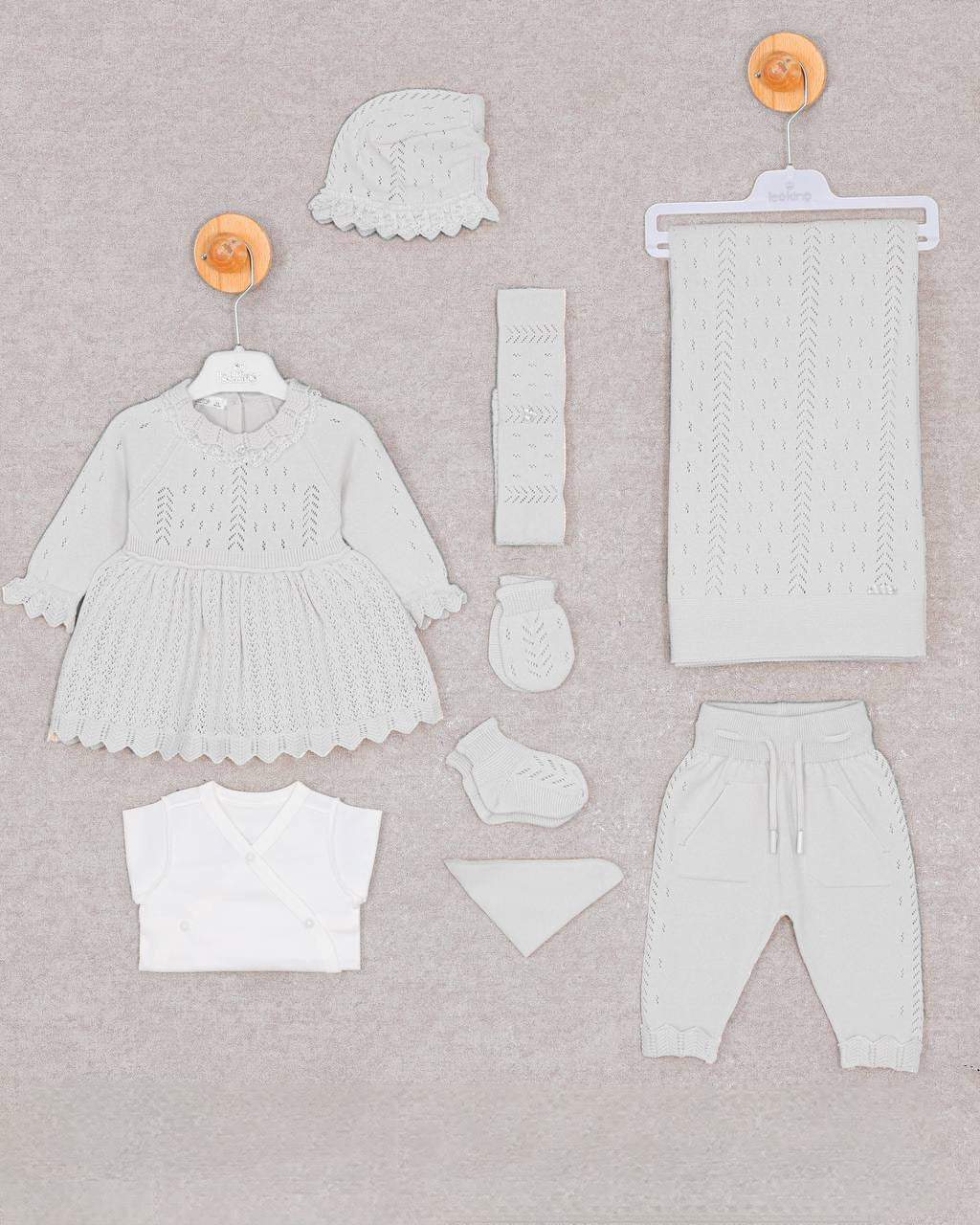 Elegant Knit Baby Girl Set – 9 Pieces