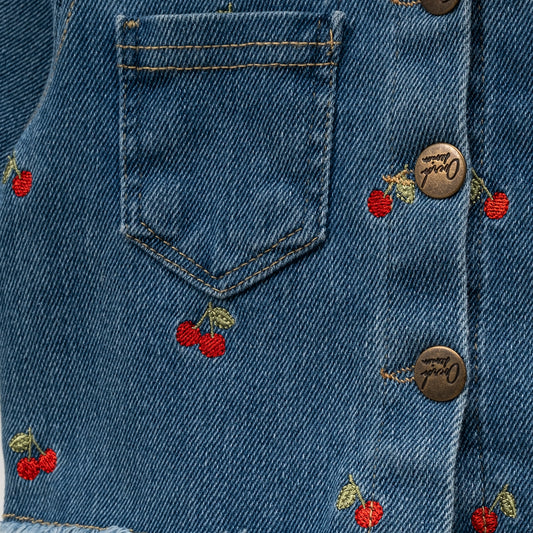 Giacca in denim con ricami di ciliegie