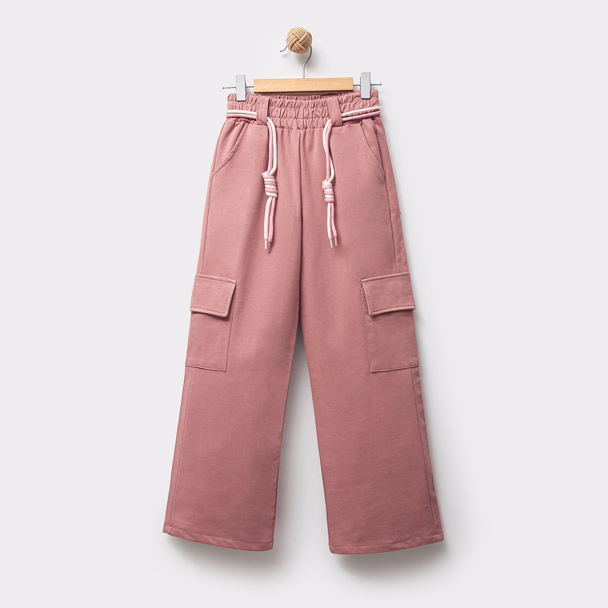 Pantaloni cargo bambina in cotone – Rosa cipria