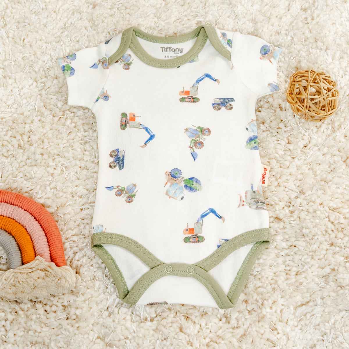 Body neonato manica corta con stampa escavatori