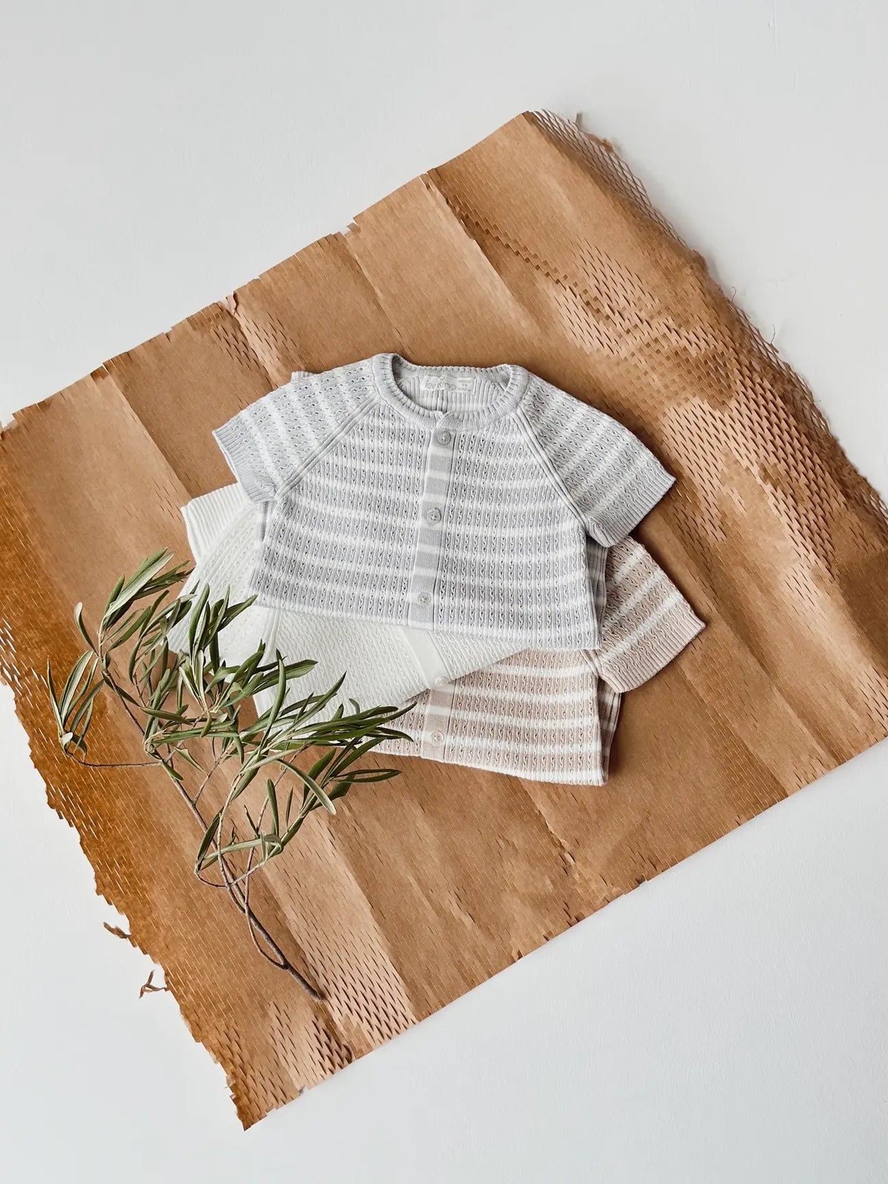 Neutral Striped Knitted Summer Romper for Newborns