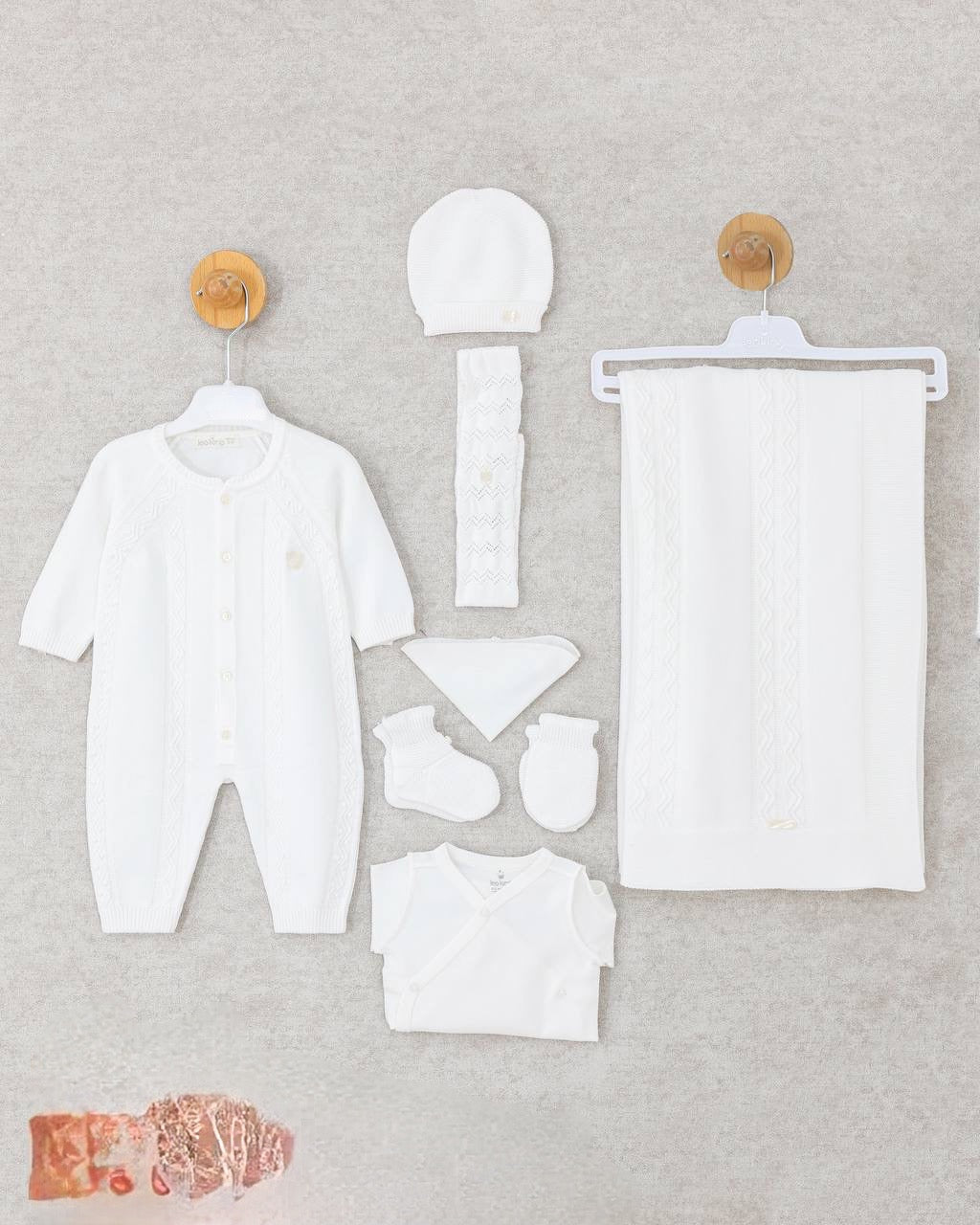 Set nascita neonato in maglia di cotone 100% biologico – Eleganza e comfort - 8 pezzi
