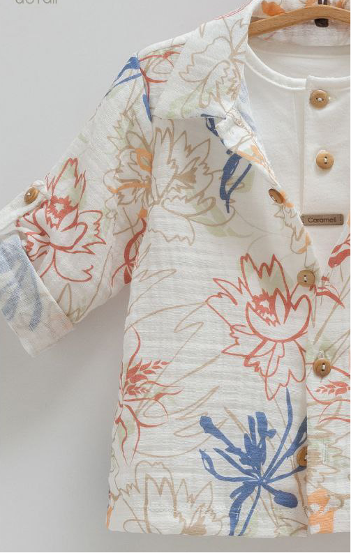 Set Coordinato per Bambino: Camicia Floreale e Pantaloni in Cotone Biologico