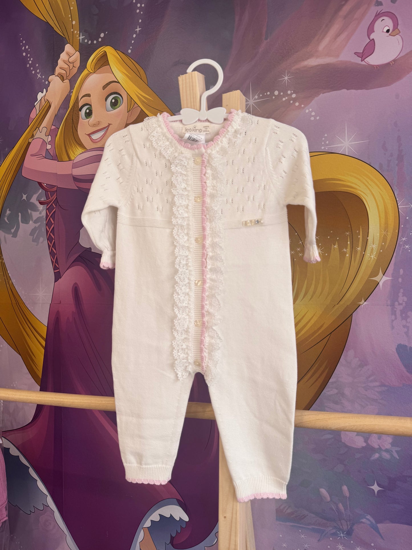 Tutina in Maglia Leggera con Dettagli in pizzo Rosa Confetto