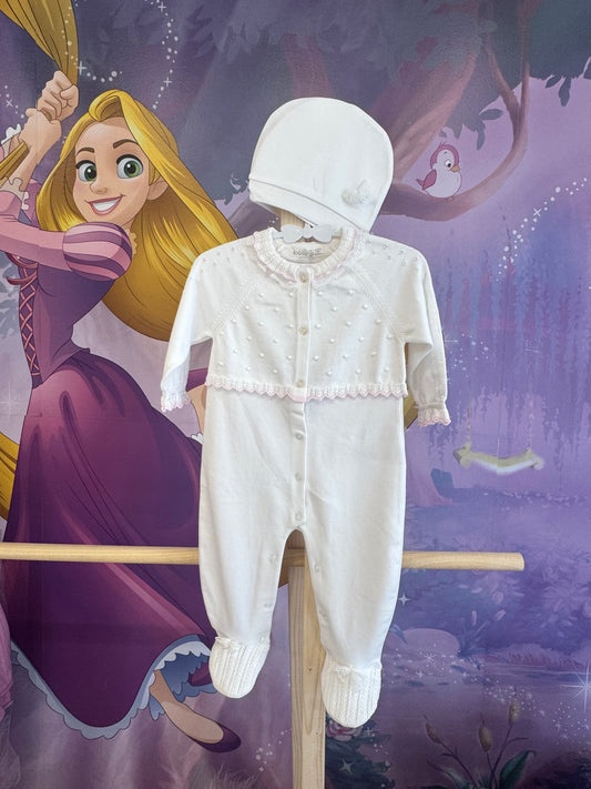 Tutina per Neonata con Cappellino – Bianco e Rosa