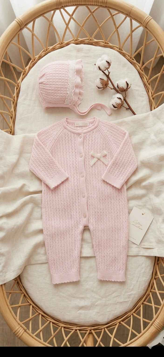 Tutina Neonata con Cuffietta Coordinata 100% cotone