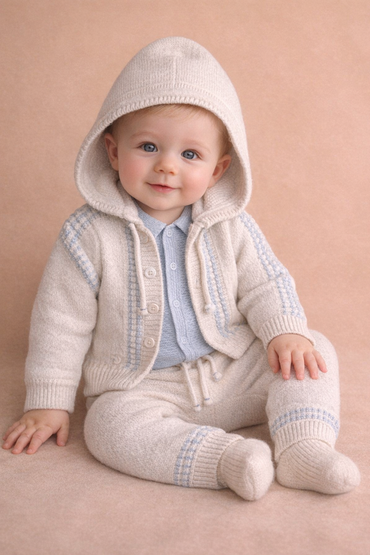 Completo neonato 3 pezzi in lana merino