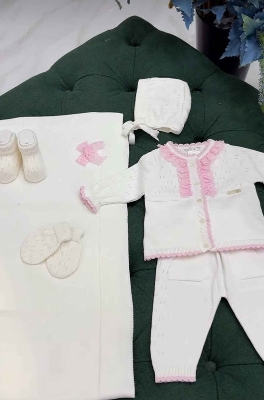Corredino nascita neonata con Dettagli Rosa – 6 Pezzi 100% Cotone