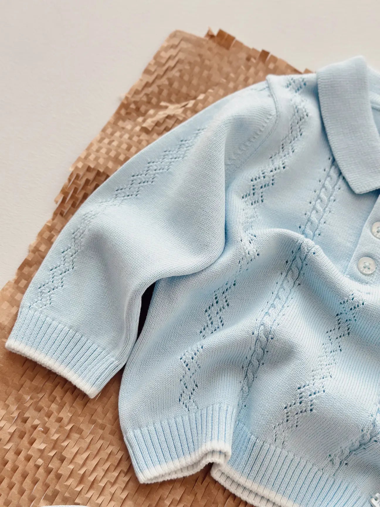 Completo Neonato in Maglia Azzurro Cielo - 3 pezzi