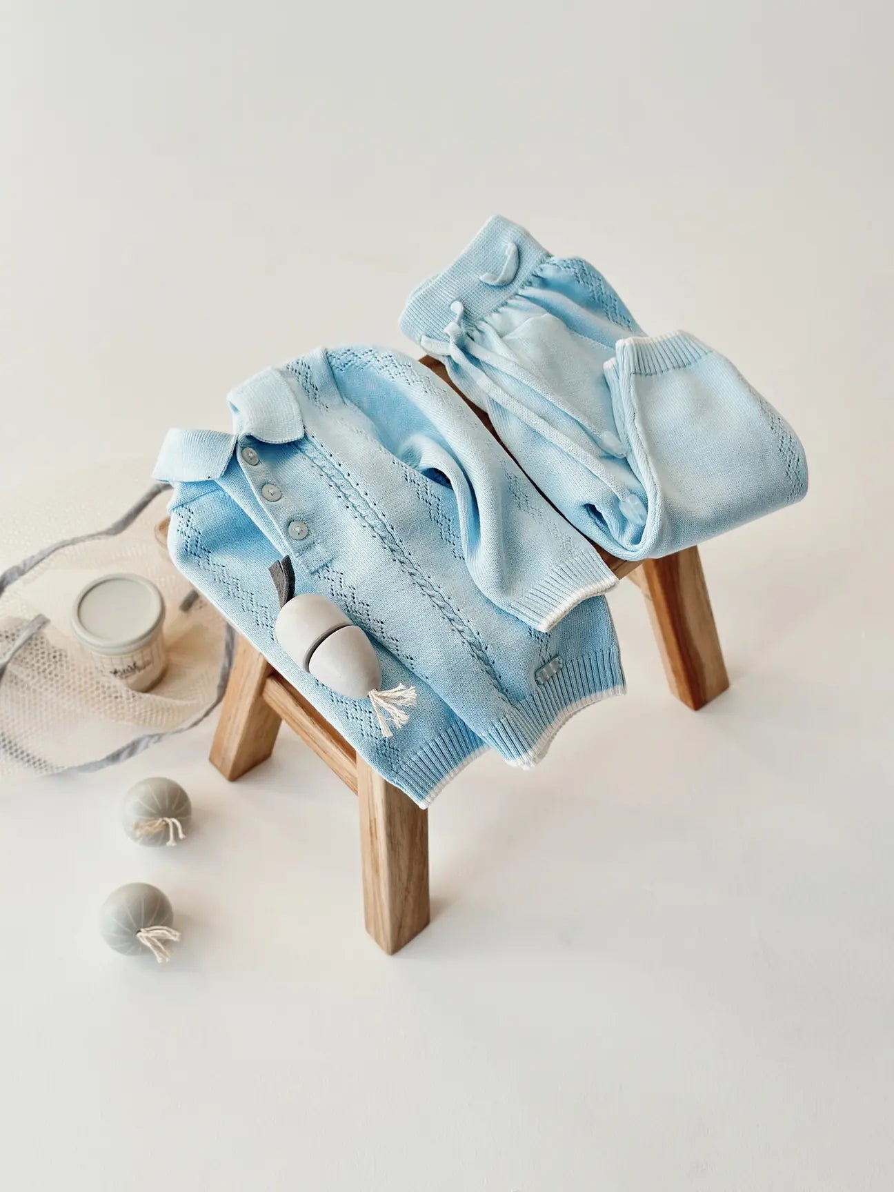 Completo Neonato in Maglia Azzurro Cielo - 3 pezzi