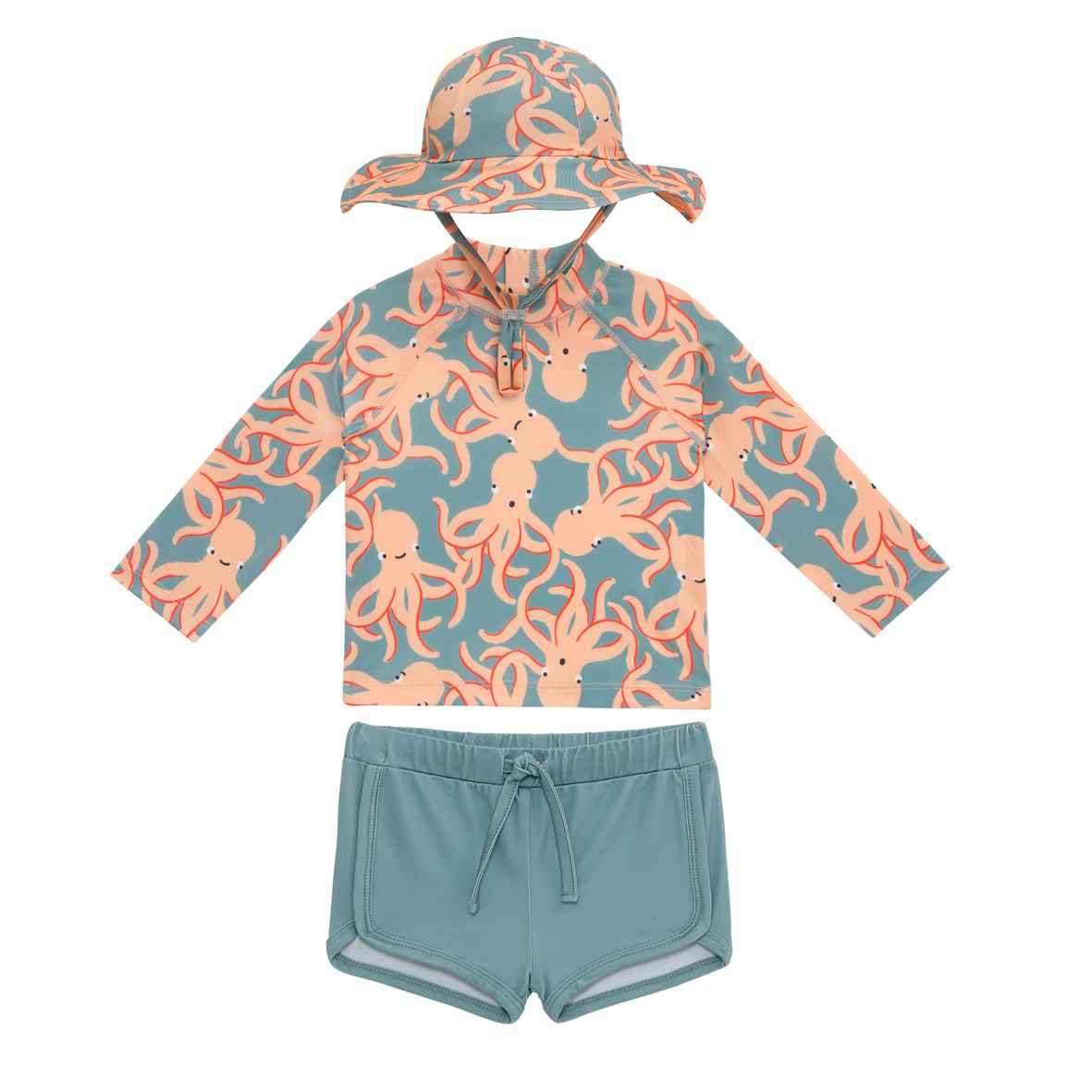 Set da Bagno Neonato e Bambino con Protezione Solare UPF50+ con Cappellino - 3 Pezzi