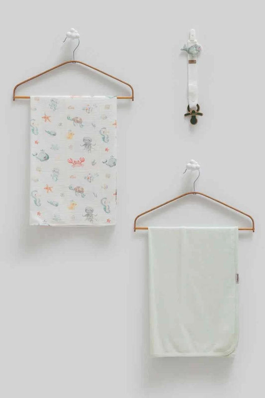 Set Di Coperte/Mussole + Catenella Ciuccio