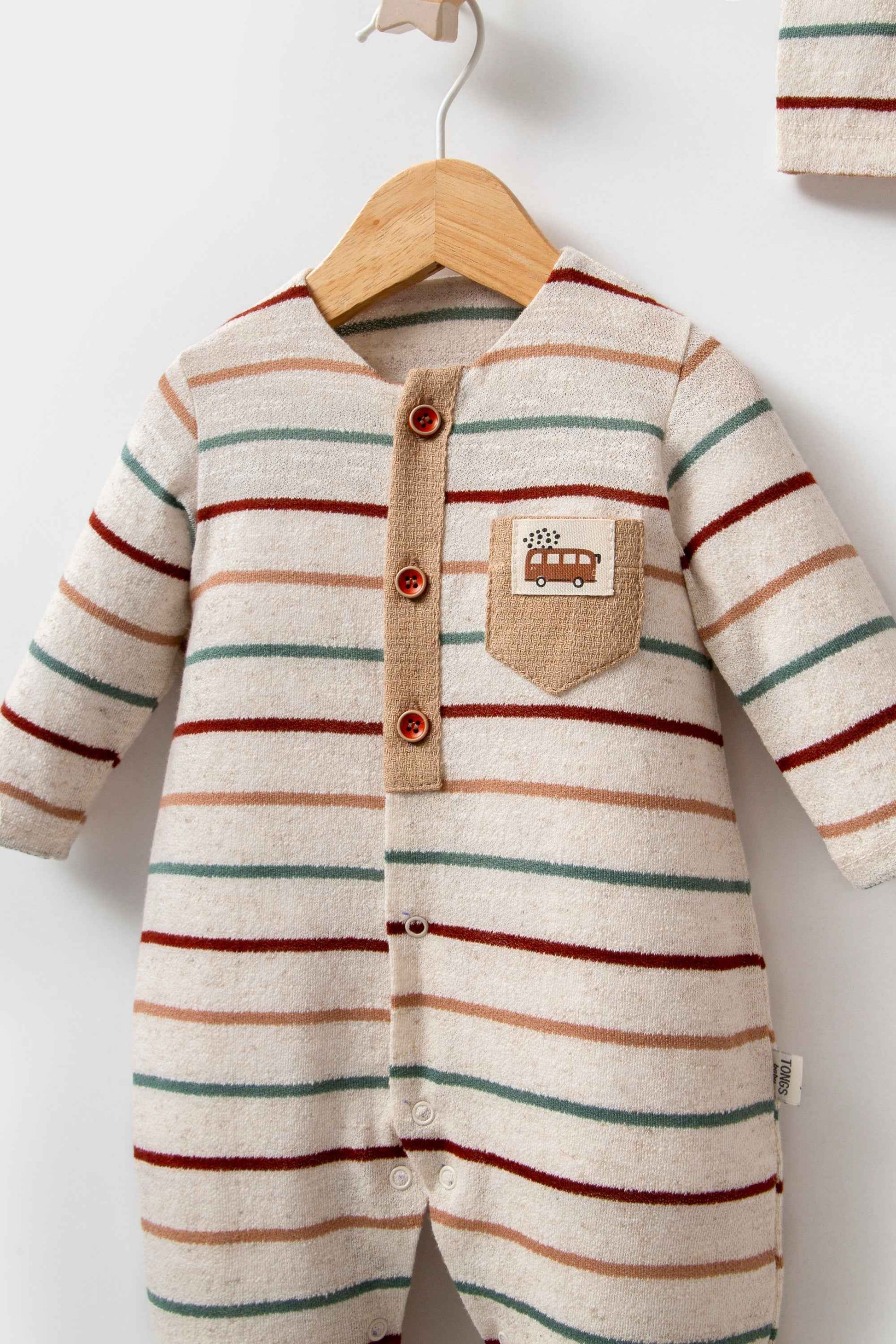 Tutina neonato/a a righe con cappellino abbinato