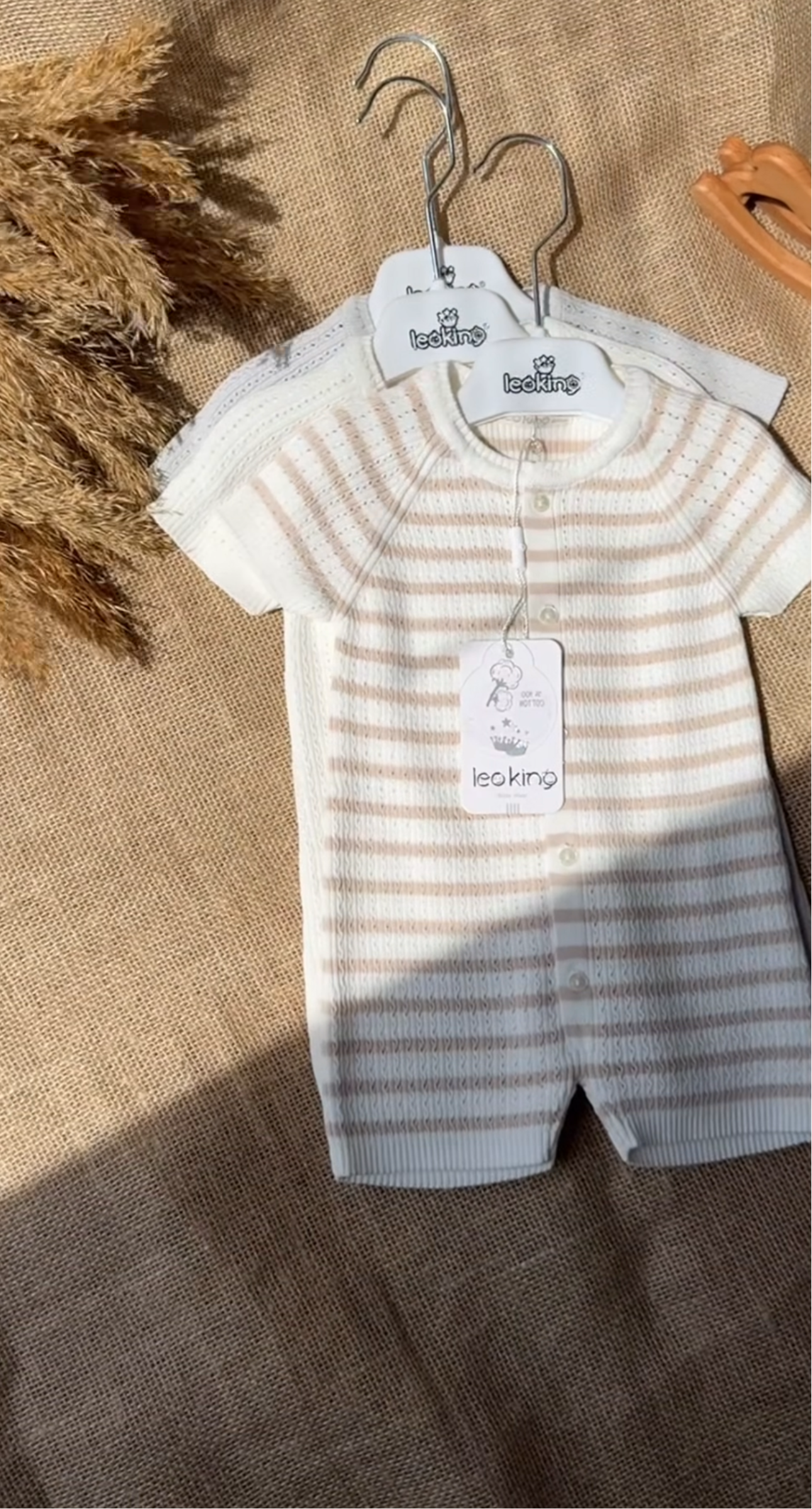 Neutral Striped Knitted Summer Romper for Newborns