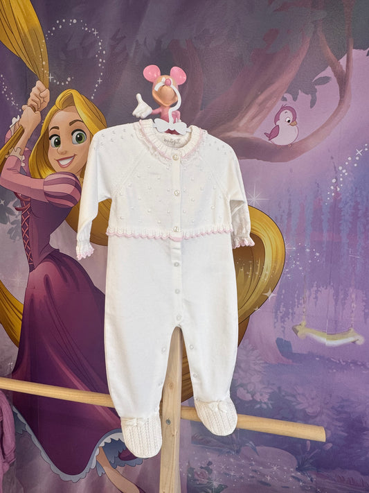 Tutina per Neonata con Cappellino – Bianco e Rosa