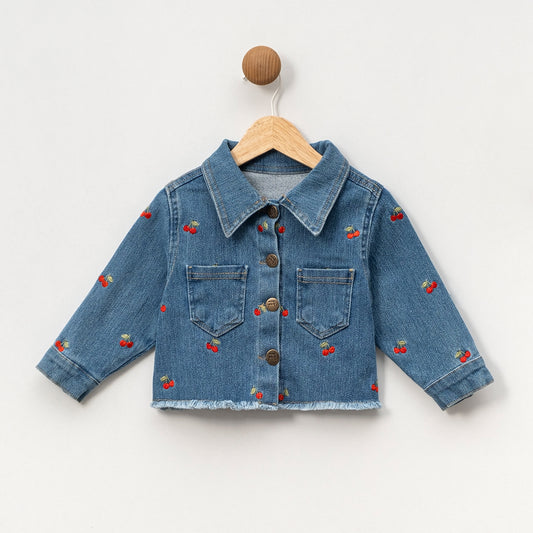 Giacca in denim con ricami di ciliegie