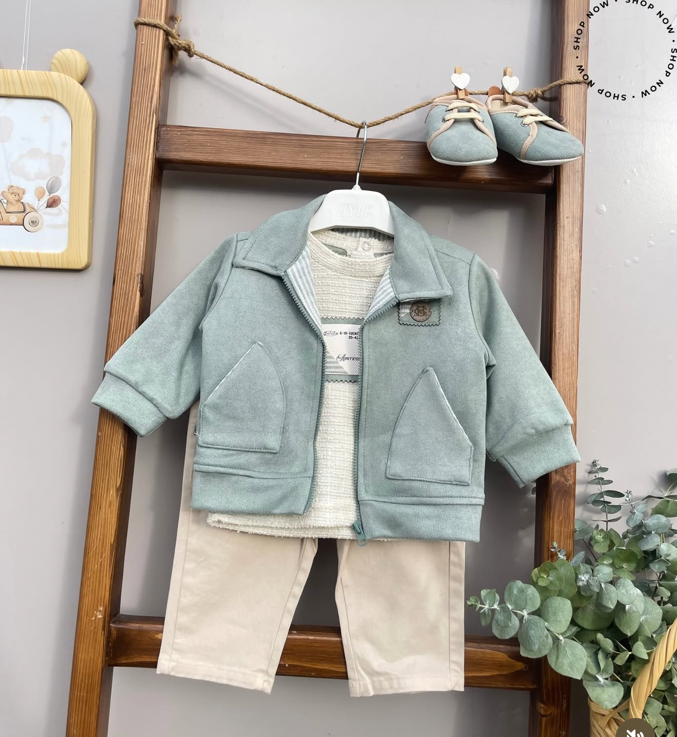 Completo neonato 4 pezzi con scarpette