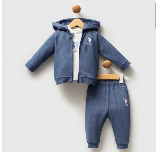 Tuta Bambina U.S. Polo Assn 3 Pezzi – Felpa con Cappuccio, T-Shirt e Pantaloni. Disponibile in pre-ordine