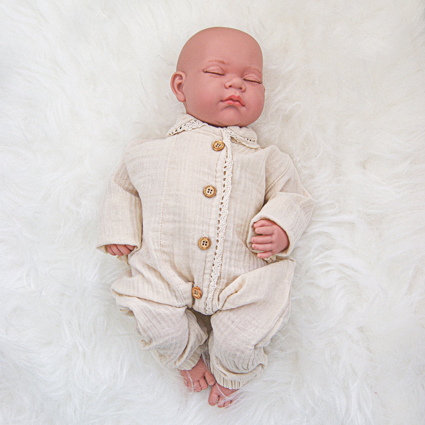 Cotton muslin romper - lace embroidery