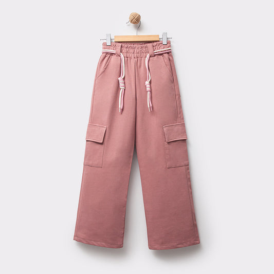 Pantaloni cargo bambina in cotone – Rosa cipria