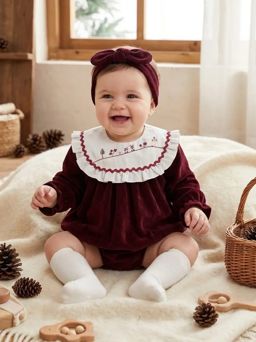 Completo Neonata In Velluto 3 Pezzi