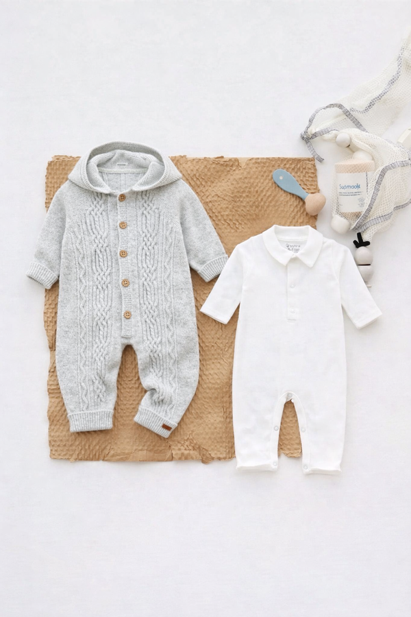 Pagliaccetto in Lana merino con Cappuccio e tutina con Colletto unisex - MiniMe- color