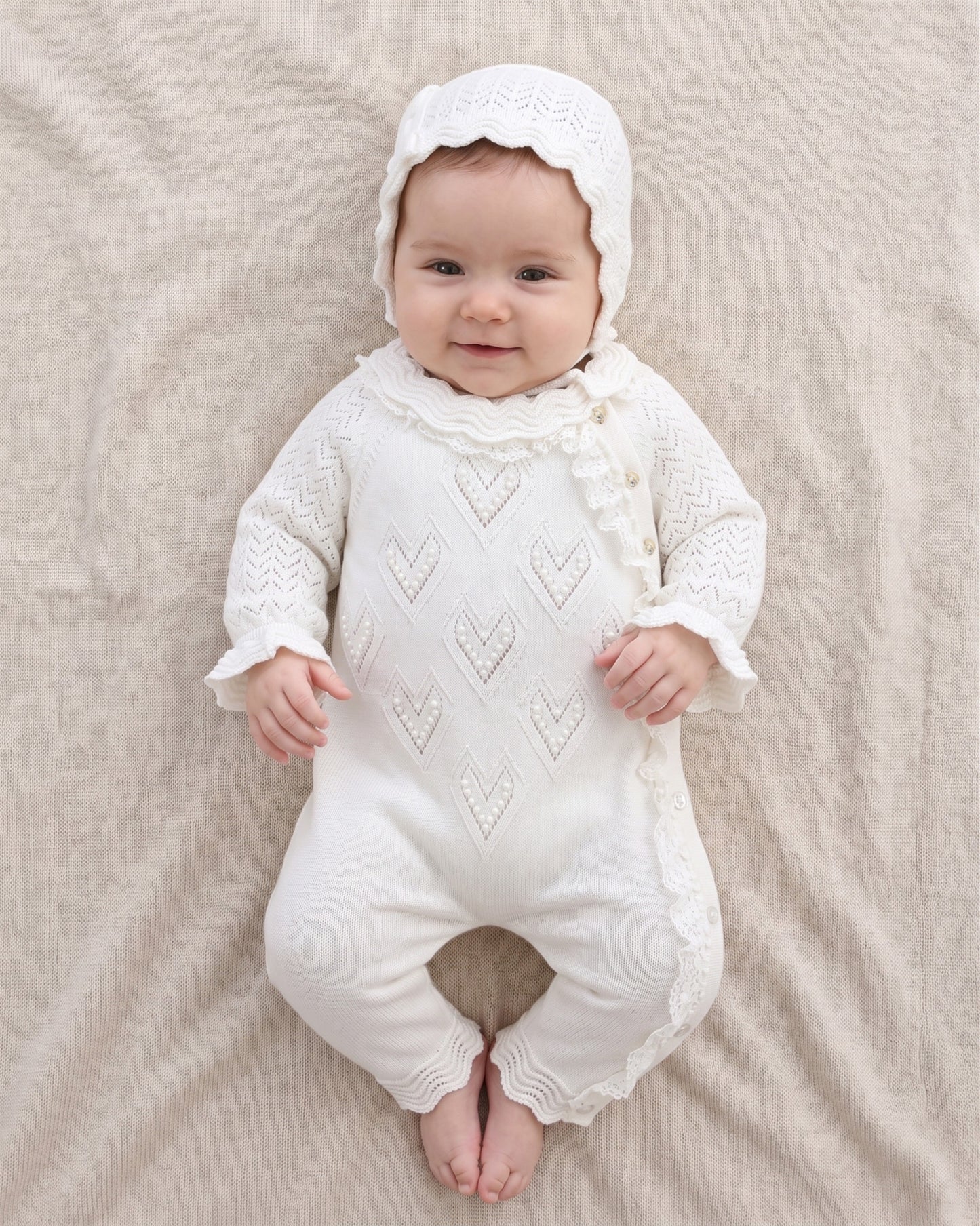 Tutina Con Cuffietta Coordinata Neonata 100% Cotone