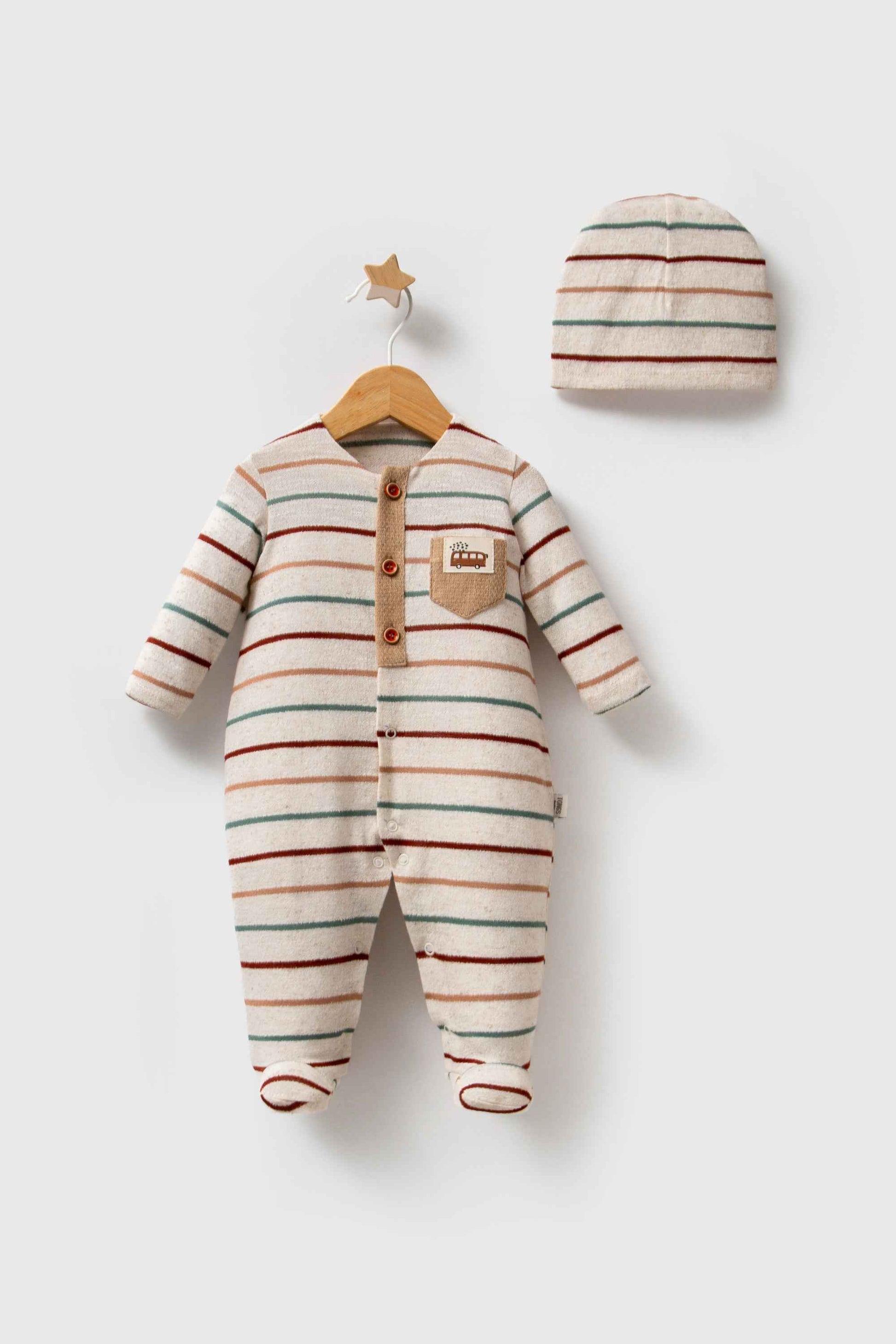 Tutina neonato/a a righe con cappellino abbinato