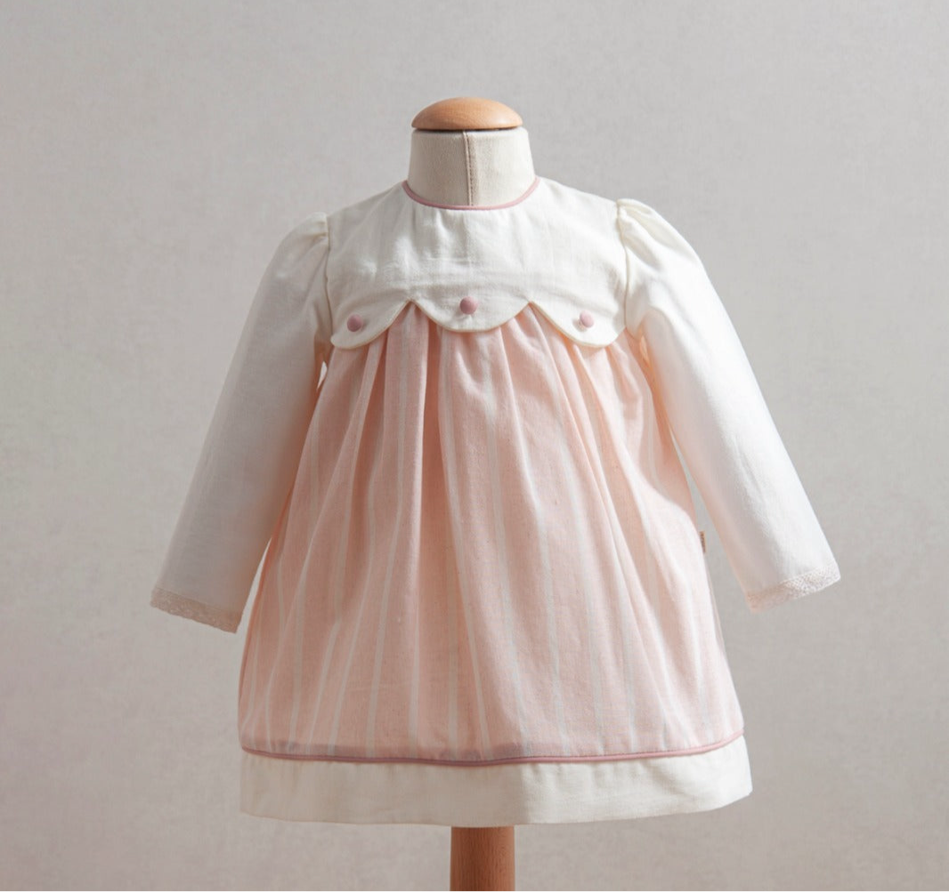 Abito neonata in cotone con sovragonna in tulle rigato