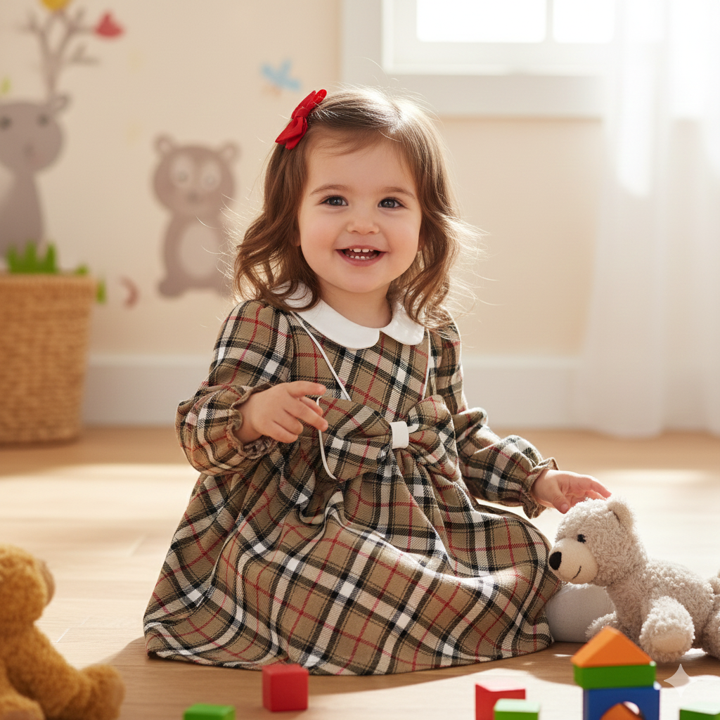 Vestito scozzese con fiocco