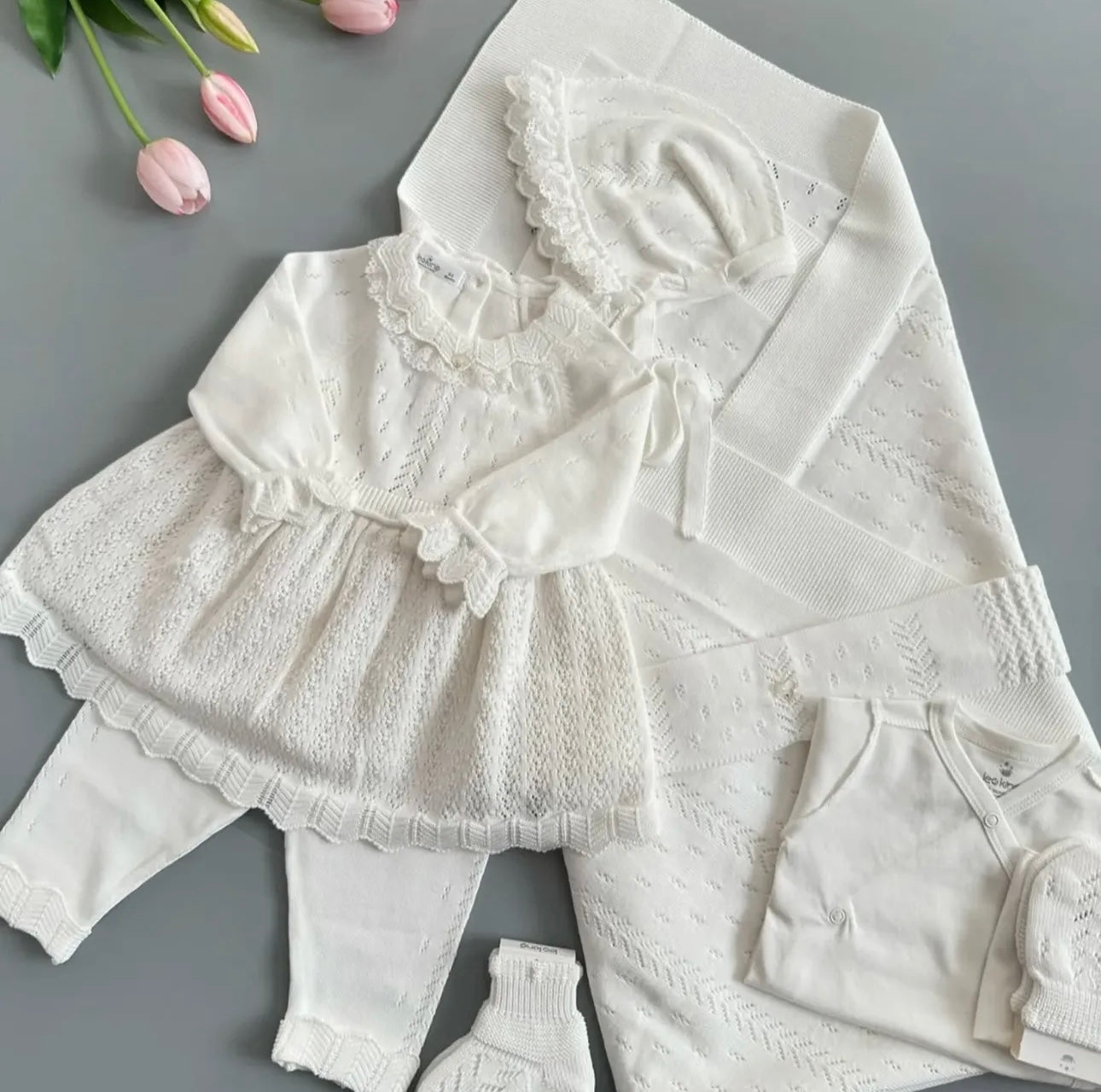 Elegant Knit Baby Girl Set – 9 Pieces