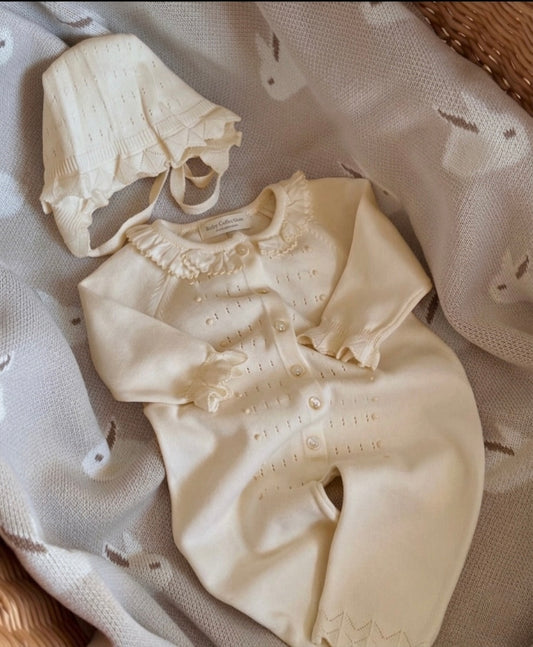 Tutina Neonata Con Cuffietta Coordinata 100% cotone