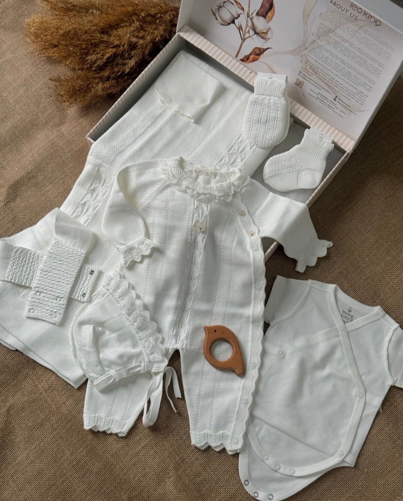 Elegant White Cotton Baby Set – 8 Pieces
