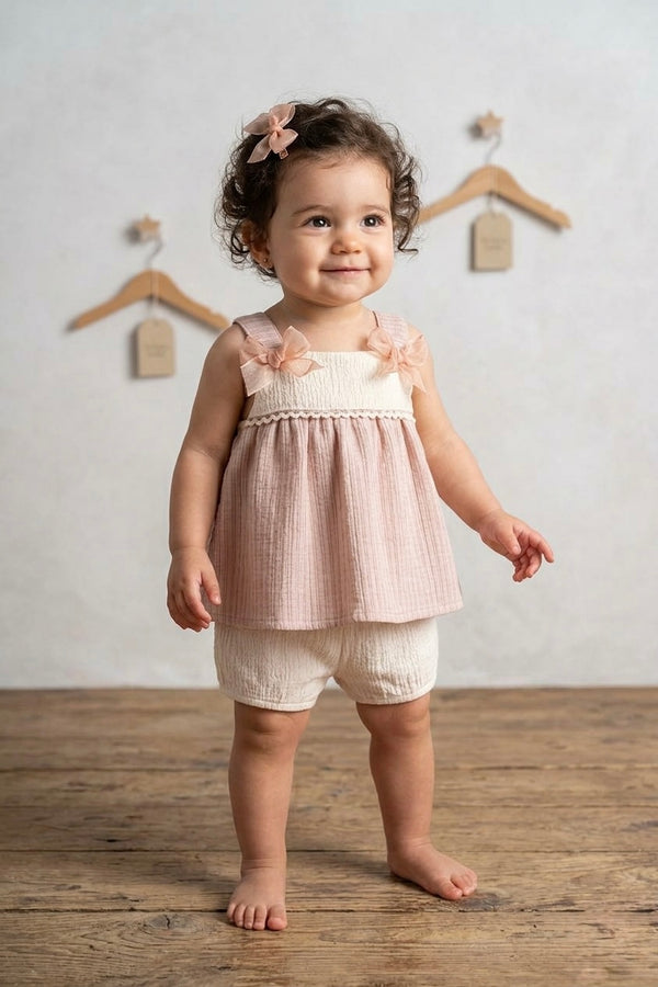 Completo estivo neonata in cotone-Top e Shorts