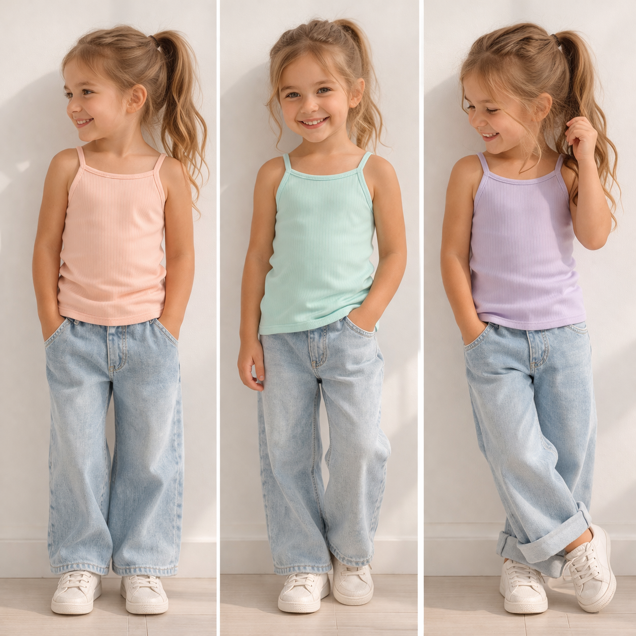 Conjunto de 3 camisetas sin mangas para niña