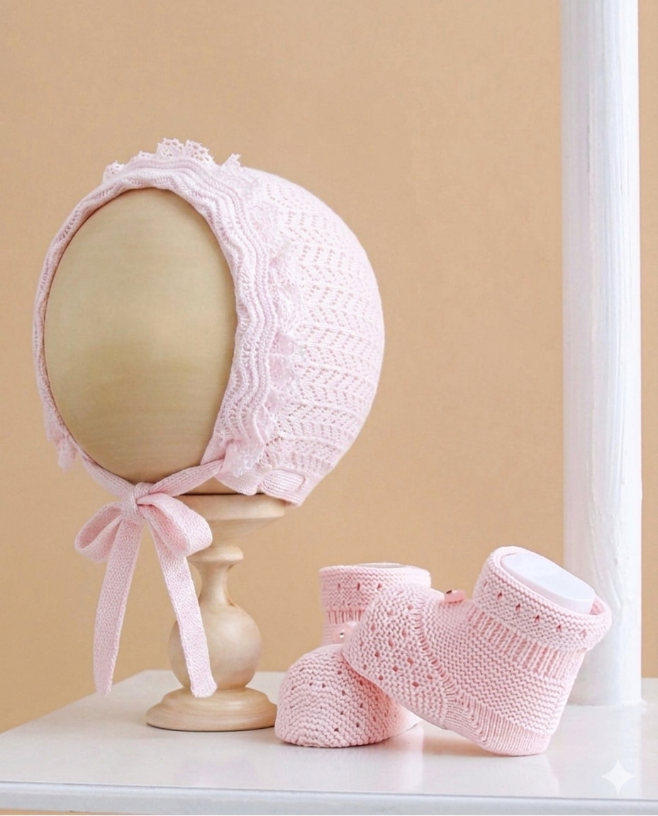 Baby-Set Mütze und Schühchen 100% Baumwolle