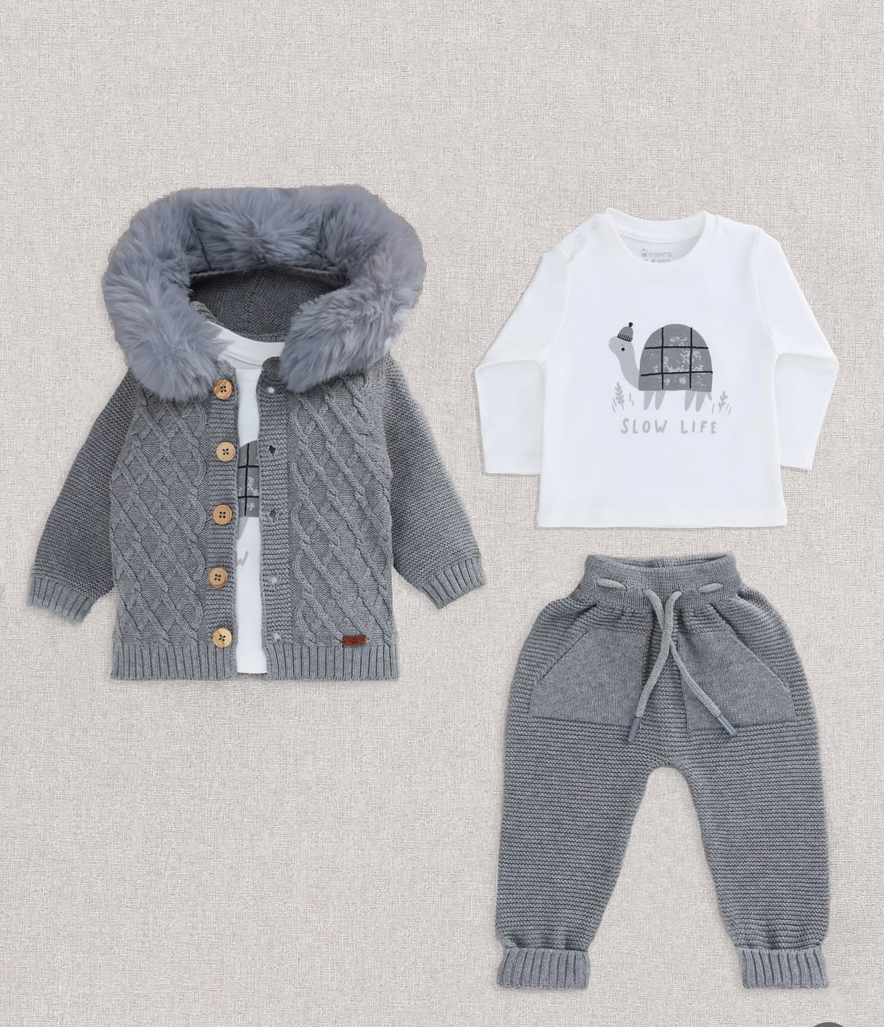 Set Di Vestiti Per Neonato Con Scritta E Cappello - Maglia + Pantaloni - Cotone Morbido, Grigio (3-6 Mesi)