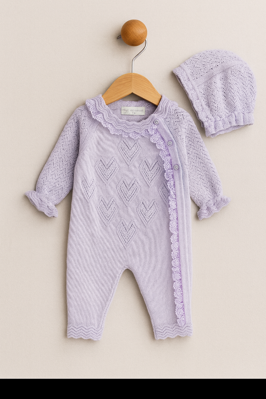 Tutina e cappellino per Neonata con dettagli in pizzo