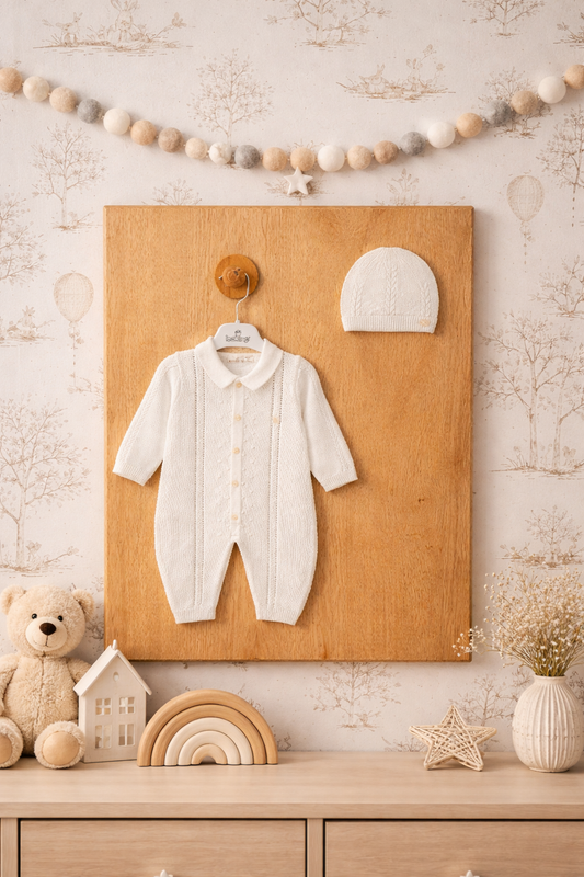 Baby Knitted Romper with Hat – 100% Organic Cotton