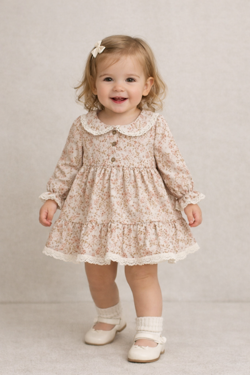 Vestito neonata floreale con colletto in pizzo