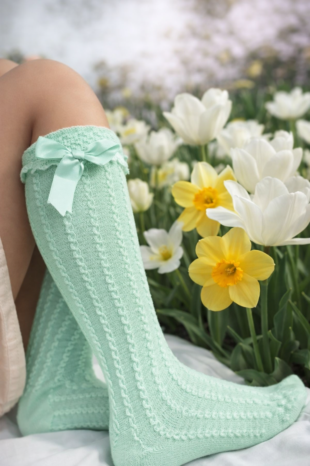 Calze lunghe bambina con fiocco