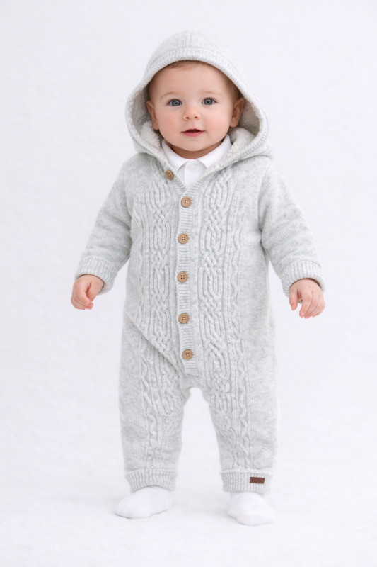 Pagliaccetto in Lana merino con Cappuccio e tutina con Colletto unisex