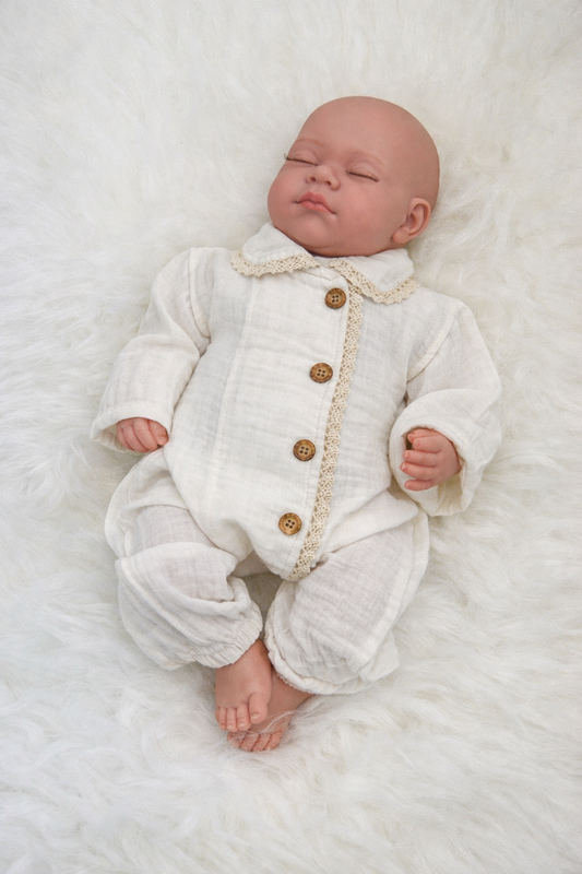 Tutina in mussola di cotone - ricamo in pizzo unisex - MiniMe- color