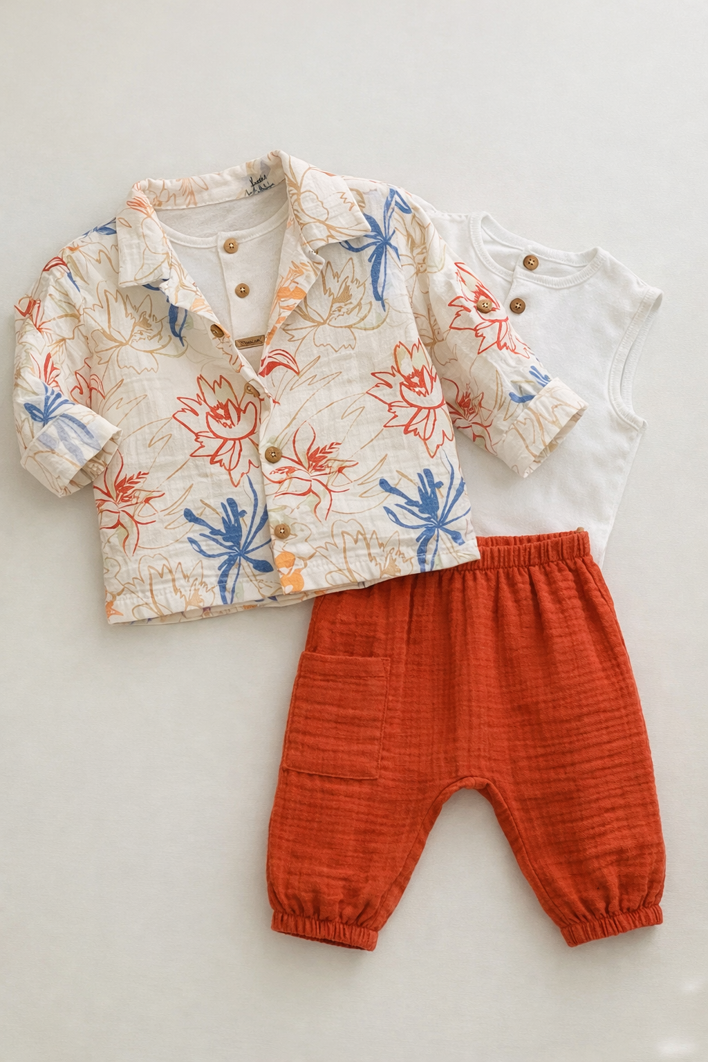 Camicia Floreale, Canotta e Pantaloni in mussola di cotone - MiniMe- color
