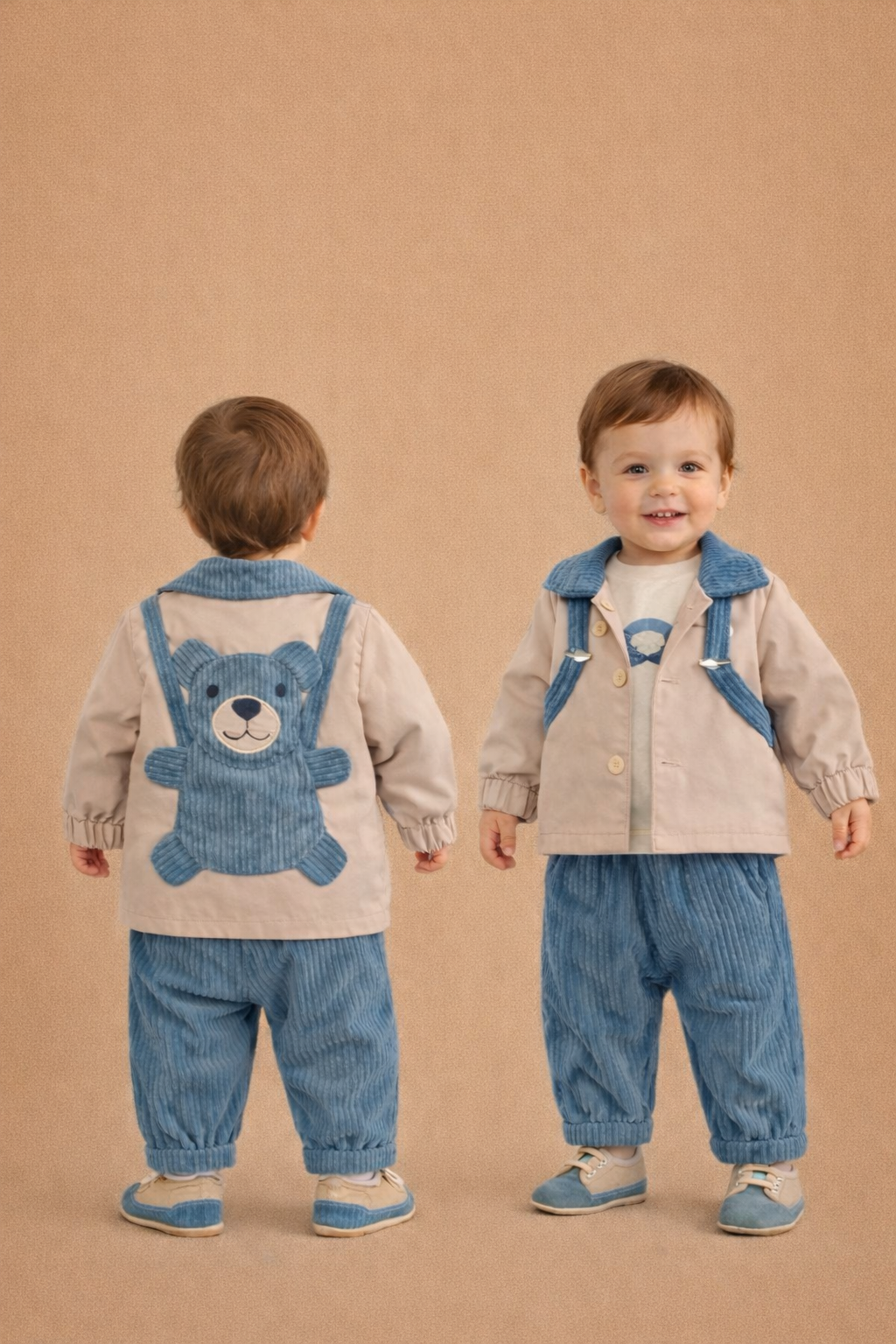 Completo Neonato 3 Pezzi con Giacca, Pantalone, T-shirt + Scarpette - MiniMe- color