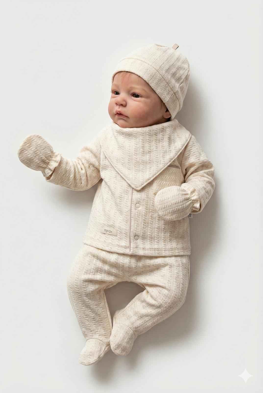 Completo neonato/a cinque pezzi 100% cotone