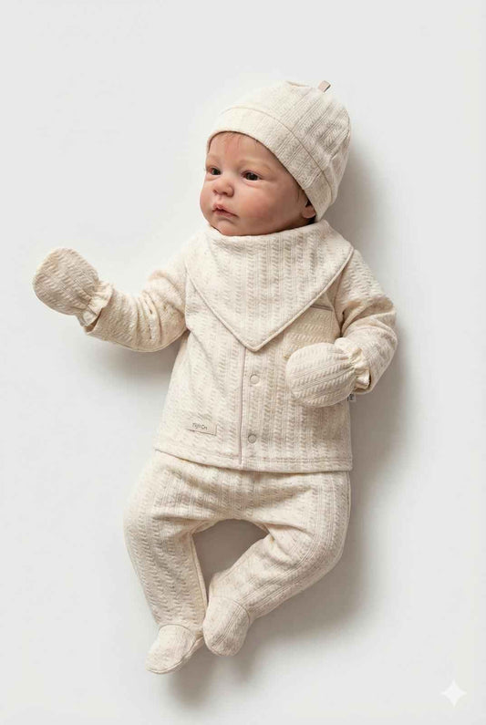 Completo neonato/a cinque pezzi 100% cotone