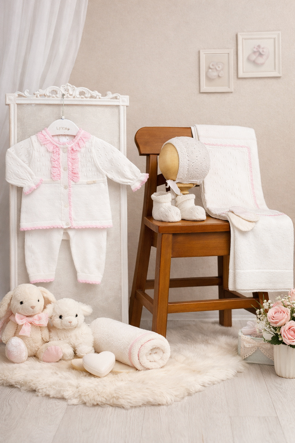 Corredino nascita neonata con Dettagli Rosa – 6 Pezzi 100% Cotone - MiniMe- color